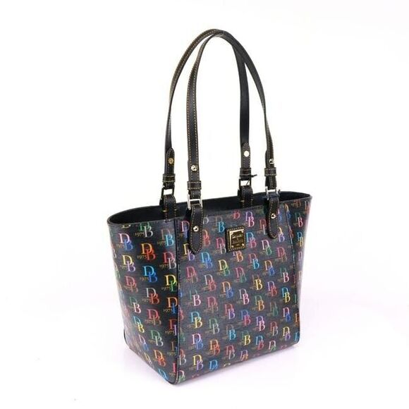 Dooney And Bourke Db75 It Zip Top Black Multi Coated Canvas Tote - Picture 7 of 11